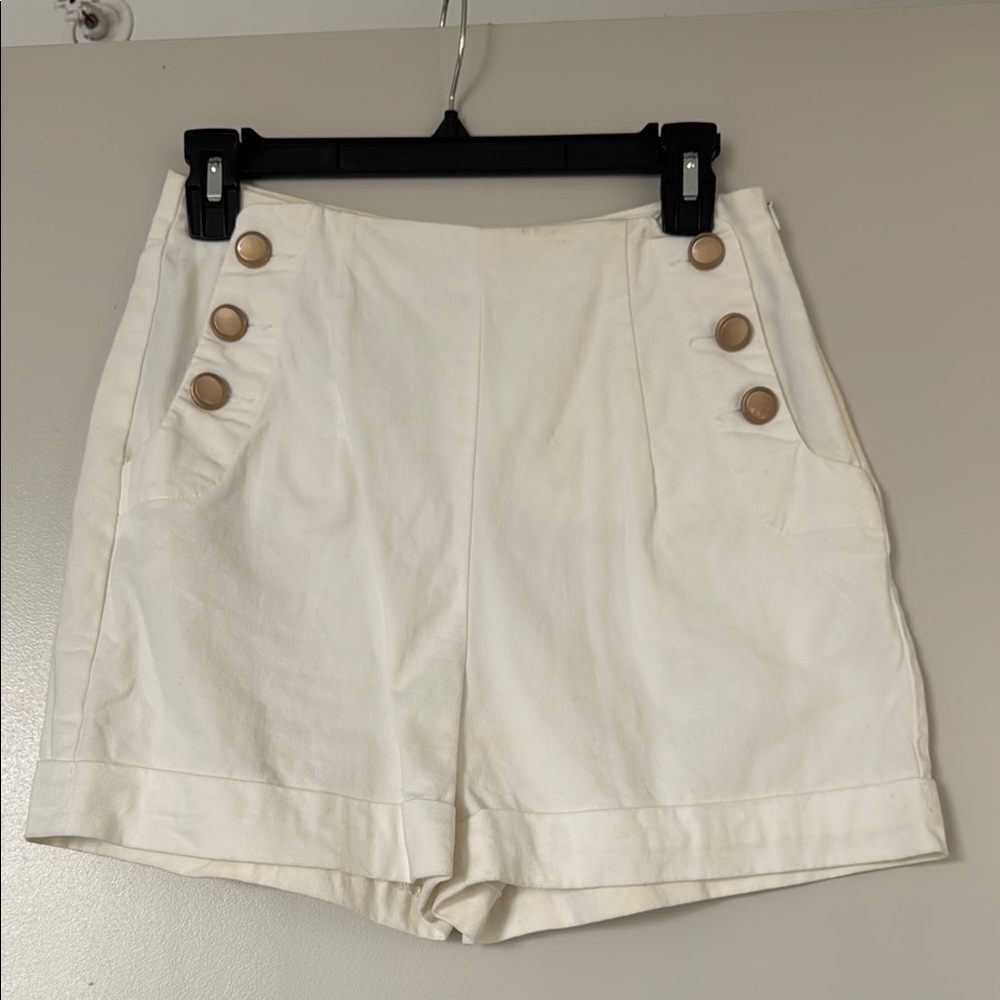 Adorable White Shorts with Gold Button, Size 4